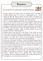 Vorschau - Arbeitsblätter - Rassismus Arbeitsblätter mit Fragen + Lösungen Lesetext Wortspeicher didaktische Reserve - Seite 3