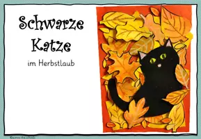 Vorschau - Mal- und Bastelvorlagen - Schwarze Katze im Laub: Schritt-für-Schritt Anleitung - Seite 1