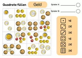 Vorschau - Stationenlernen - Quadrate füllen Partnerspiel Mathe Geld - Deckblatt