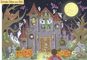 Vorschau - Arbeitsblätter - Halloween | Wimmelbild | Geisterschloss | Schreibanlass | Bildbeschreibung | differenziert - Seite 3
