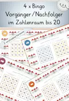 Vorschau - Stationenlernen - Materialpaket: 8x Bingo Vorgänger Nachfolger im Zahlenraum bis 10 und 20, Flexi- und Grundversion - Seite 1