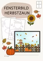 Vorschau - Mal- und Bastelvorlagen - Fensterbild Herbstzaun | Fensterdeko Herbst | Vogelscheuche & Sonnenblumen - Deckblatt