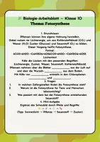 Vorschau - Arbeitsblätter - 🌿 Biologie-Arbeitsblatt – Klasse 10 Thema Fotosynthese - Deckblatt