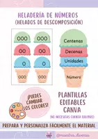 Vista previa - Tarjetas / Manipulativos - Heladería de números - Plantillas editables Canva - Portada