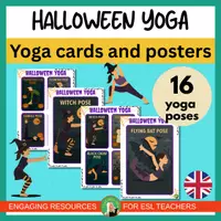 Vista previa - Juegos / Gamificación - Halloween Yoga| 16 Yoga Poses, Cards & Posters | ESL Brain Break Activty - Portada