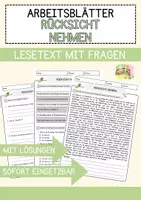 Vorschau - Arbeitsblätter - Rücksicht nehmen Arbeitsblätter mit Fragen + Lösungen Deutsch DaZ AB - Deckblatt