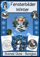 Vorschau - Arbeitsblätter - Winter Fensterbilder Stained Glass – Ausmal- & Bastelvorlagen für Kinder im Buntglas-Stil - Deckblatt