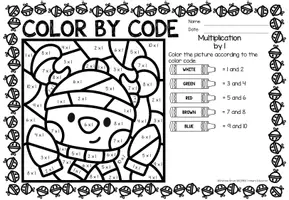 anteprima - Esercizi - Color by code - Multiplication (Christmas) | Natale Moltiplicazione Matematica Inglese - Pagina 1