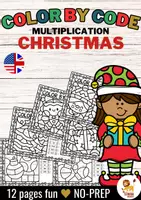 Προεπισκόπηση - Φύλλα εργασίας - Color by code - Multiplication (Christmas) | Χριστούγεννα Πολλαπλασιασμός Μαθηματικά Αγγλικά - Εξώφυλλο