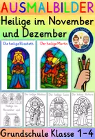 Vorschau - Mal- und Bastelvorlagen - AUSMALBILDER Heilige im November und Dezember (Kirchenfenster Stil) - Deckblatt