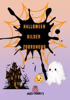 Vorschau - Stationenlernen - Zwei Bilder - ein Satz: Zuordnung Halloween - Deckblatt