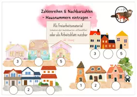 Vorschau - Arbeitsblätter - Zahlenreihen & Nachbarzahlen - Hausnummern eintragen - Deckblatt