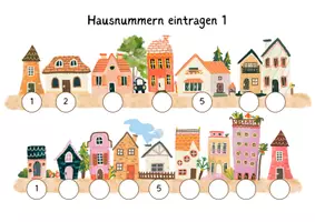 Vorschau - Arbeitsblätter - Zahlenreihen & Nachbarzahlen - Hausnummern eintragen - Seite 1