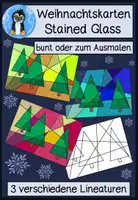 Vorschau - Arbeitsblätter - Weihnachtskarten Stained Glass – Schreib- & Bastelvorlagen mit 3 Lineaturen zum Ausmalen oder in Farbe - Deckblatt