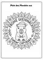 Vorschau - Mal- und Bastelvorlagen - Weihnachtsmandala Capybara zum ausmalen - Seite 1