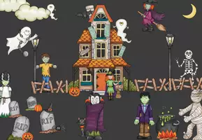 Vorschau - Präsentationen/Tafelbilder - Halloween Wimmelbild plus Arbeitsaufträge - Seite 1