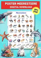 Vorschau - Poster - Lernposter „Meerestiere“ – 42 faszinierende Arten im Wasserfarbenstil für Kindergarten & Schule - Deckblatt