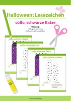 Vorschau - Mal- und Bastelvorlagen - Halloween: Lesezeichen - süße, schwarze Katze - Deckblatt