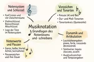 Vorschau - Arbeitsblätter - Arbeitsblatt "Musiknotation - Grundlagen des Notenlesens und -schreibens" + interaktive Lösung & MP3 + Mindmap - Seite 1