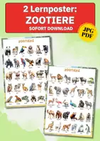 Vorschau - Poster - Zootiere Poster für Kita & Vorschule – 2 Lernposter mit 60 Tieren im Wasserfarbenstil (PDF) - Deckblatt