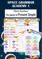 Vista previa - Hojas de trabajo - PRESENT SIMPLE GRAMMAR PACK. Missions on Planet Routinea. - Portada