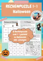 Vorschau - Arbeitsblätter - Halloween Rechenpuzzle zum 1x1 – 8 Rechenrätsel mit Lösungen - Deckblatt