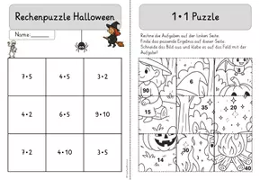 Vorschau - Arbeitsblätter - Halloween Rechenpuzzle zum 1x1 – 8 Rechenrätsel mit Lösungen - Seite 2