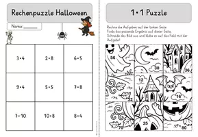 Vorschau - Arbeitsblätter - Halloween Rechenpuzzle zum 1x1 – 8 Rechenrätsel mit Lösungen - Seite 3