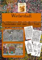 Vorschau - Mal- und Bastelvorlagen - Winterstadt Fensterdeko Häuser Weihnachten - Deckblatt