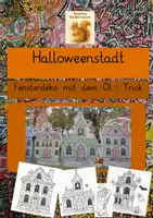 Vorschau - Mal- und Bastelvorlagen - Halloweenstadt als Fensterdeko - mit Öl Trick - Deckblatt