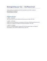 Vorschau - Klassenarbeiten - Klausur: Photosynthese, Lichtfarbe - Deckblatt