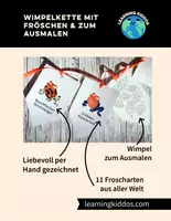 Vorschau - Mal- und Bastelvorlagen - Wimpelkette Frösche zum Basteln & Ausmalen - Deckblatt