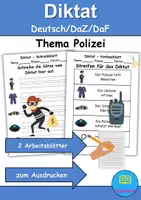 Vorschau - Arbeitsblätter - Diktat - Thema Polizei - DaZ/DaF / Deutsch (Klasse 1 bis 4) - Deckblatt