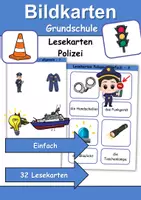 Vorschau - Mal- und Bastelvorlagen - Lesekarten/Bildkarten Polizei einfach - DaZ/DaF / Deutsch (Grundschule) - Deckblatt