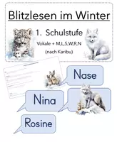 Vorschau - Präsentationen/Tafelbilder - Blitzlesen Vokale mit M+L+S+W+R+N (Karibu) mit Tieren - Deckblatt