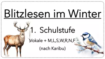 Vorschau - Präsentationen/Tafelbilder - Blitzlesen Vokale mit M+L+S+W+R+N+F (Karibu) mit Tieren - Seite 1