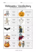 Vista previa - Hojas de trabajo - Halloween Vocabulary Choose the right word - Portada