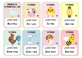 Vista previa - Tarjetas / Manipulativos - Yo tengo, quien tiene: ONOMATOPEYAS - página 1