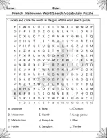 Aperçu - Jeux - Halloween French Word Search mot croises bundle of 10 Vocabulary Puzzles - Page 1