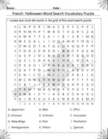 Aperçu - Jeux - Halloween French Word Search mot croises bundle of 10 Vocabulary Puzzles - Page 2