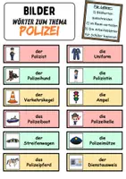Vorschau - Mal- und Bastelvorlagen - Vokabelzettel / Bildkarten: Polizei - DaZ/DaF / Deutsch (Wortschatz) - Seite 1
