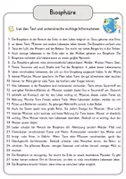 Vorschau - Arbeitsblätter - Biosphäre Arbeitsblätter mit Fragen + Lösungen Lesetext Wortspeicher didaktische Reserve Lesen - Seite 3