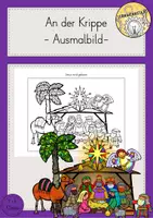 Vorschau - Mal- und Bastelvorlagen - Krippe Weihnachtsgeschichte Jesu Geburt Ausmalbild - Deckblatt