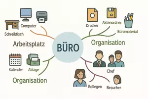 Vorschau - Arbeitsblätter - AB mit Fragen zum Thema "Büro" + Lösungsblatt + Mindmap + Infografik - Seite 2