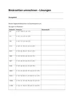 Vorschau - Arbeitsblätter - Binärzahlen umrechnen - Deckblatt