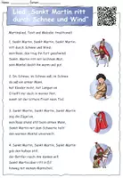 Vorschau - Arbeitsblätter - Lied "Sankt Martin ritt durch Schnee und Wind" Lückentext + Bilder zuordnen 2fach differenziert #sonnemondundsparen - Seite 1