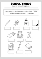 Vorschau - Arbeitsblätter - school things - Wörter lesen, zuordnen und schreiben - Deckblatt