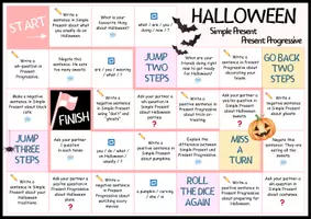 Vorschau - Arbeitsblätter - Würfelspiel - Halloween | Simple Present & Present Progressive - Seite 2