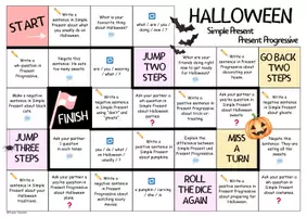 Vorschau - Arbeitsblätter - Würfelspiel - Halloween | Simple Present & Present Progressive - Seite 3