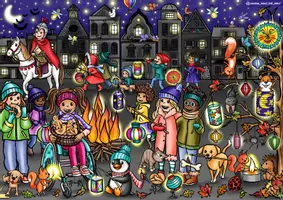 Vorschau - Arbeitsblätter - Wimmelbild Bildkarte "Laternenfest" / Sankt Martin - Seite 1